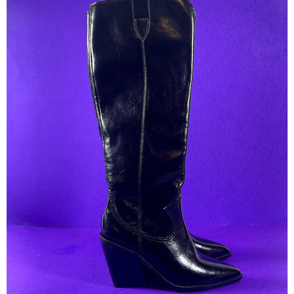 Steven‎ By Steve Madden Black Ninette Leather Knee-High Boot Women's Size 6-NEW - Picture 2 of 10